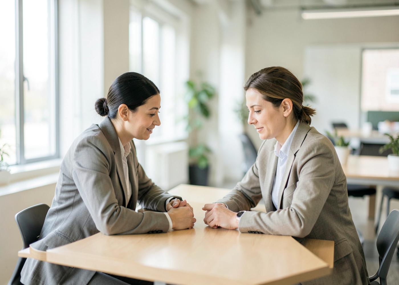 Deux consultantes en réunion de travail dans un bureau lumineux